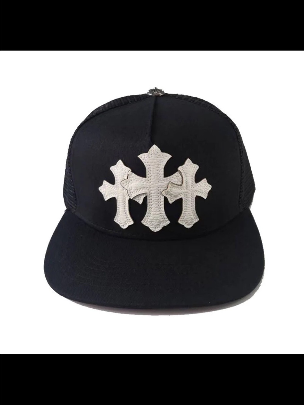 Chrome Hearts Black Mesh Trucker Hat with White Cross Patch